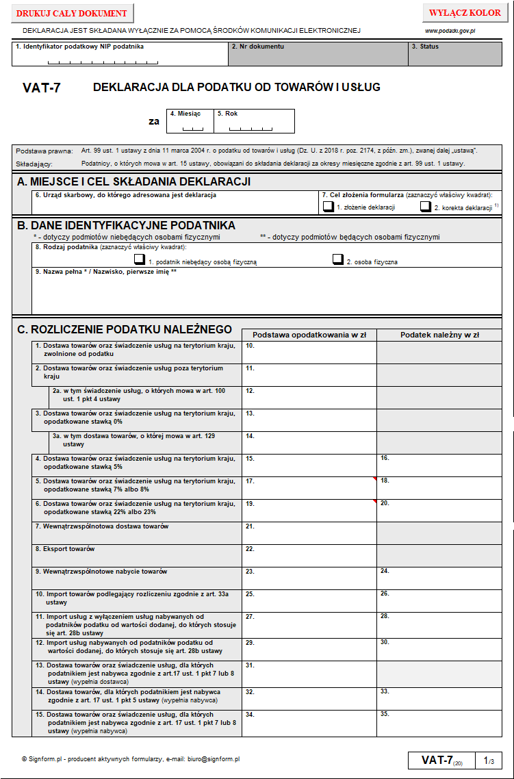 NOWE WZORY FORMULARZY VAT: VAT-7 (20), VAT-7k (14), VAT-8 (10), VAT-9M (9) obowiązujących od 1 listopada 2019 r.