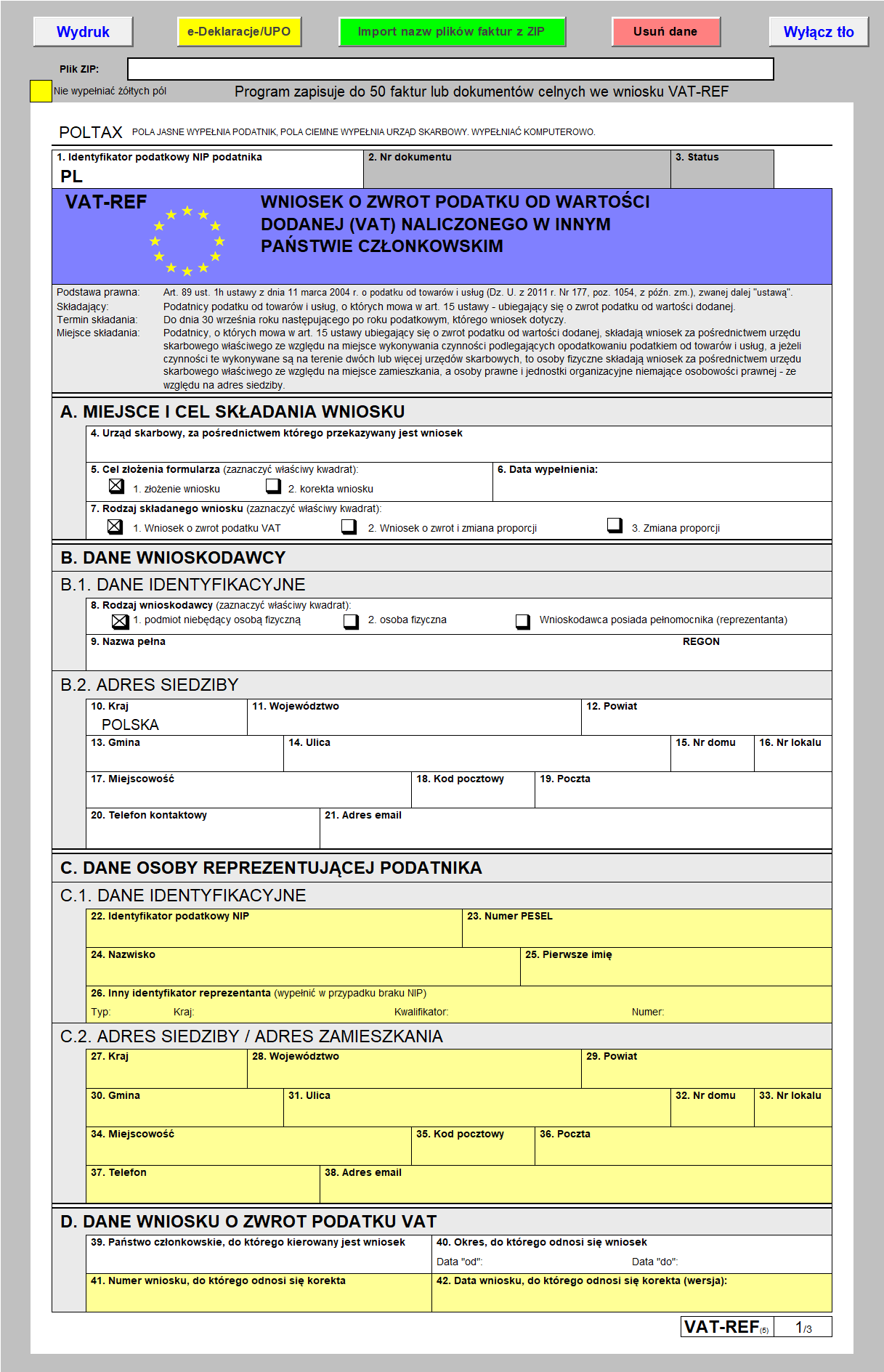VAT-REF - Wniosek o zwrot podatku od wartości dodanej (VAT)