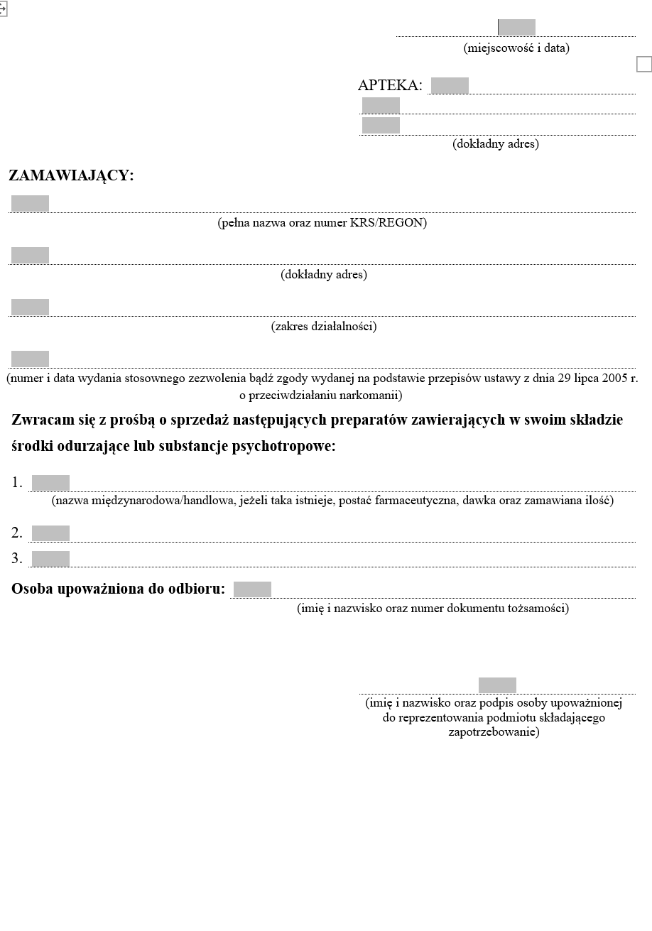 Zgłoszenie zapotrzebowania na zakup preparatów zawierających w swoim składzie środki odurzające lub substancje psychotropowe - Nowy wzór